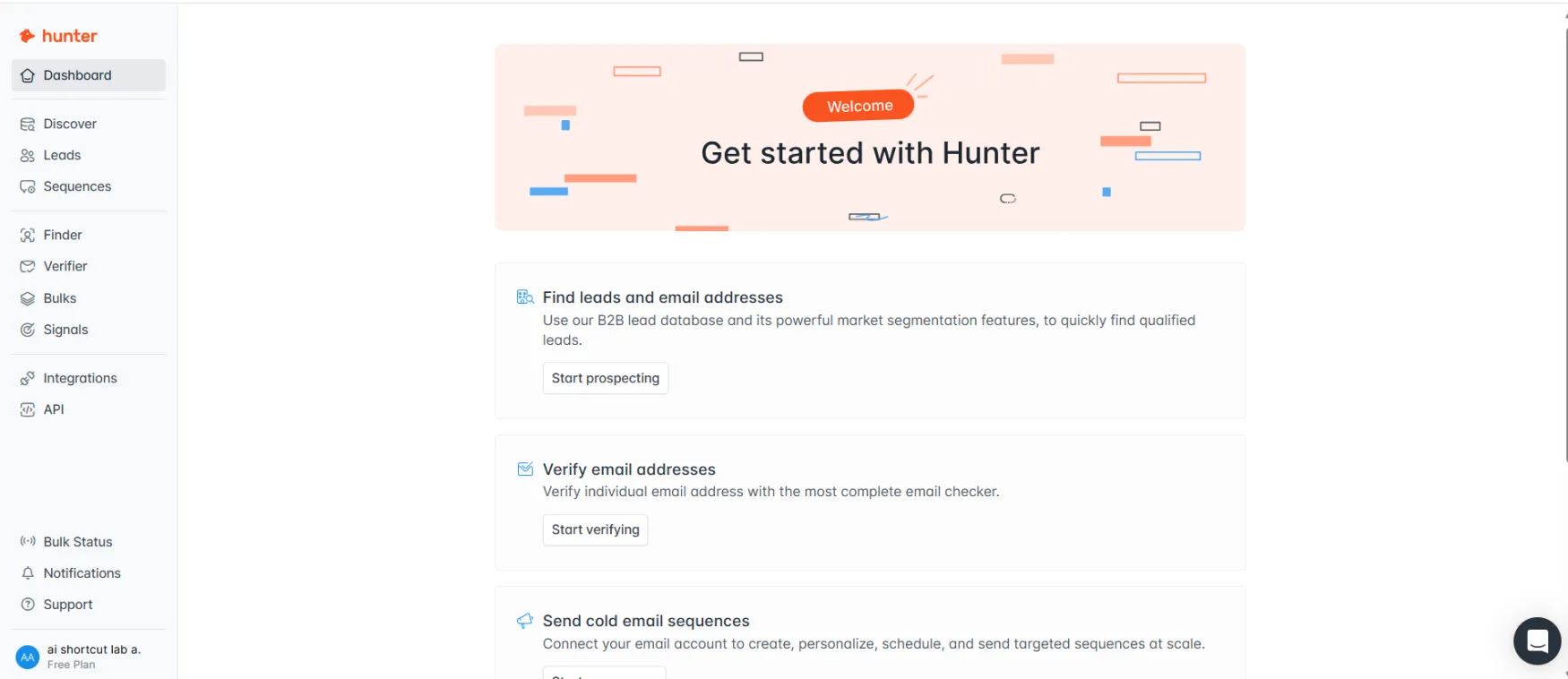 hunter.io dashboard